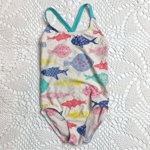 Mini Boden Baby Girl 3-4 Years Colorful Fish Print One Piece Swimsuit